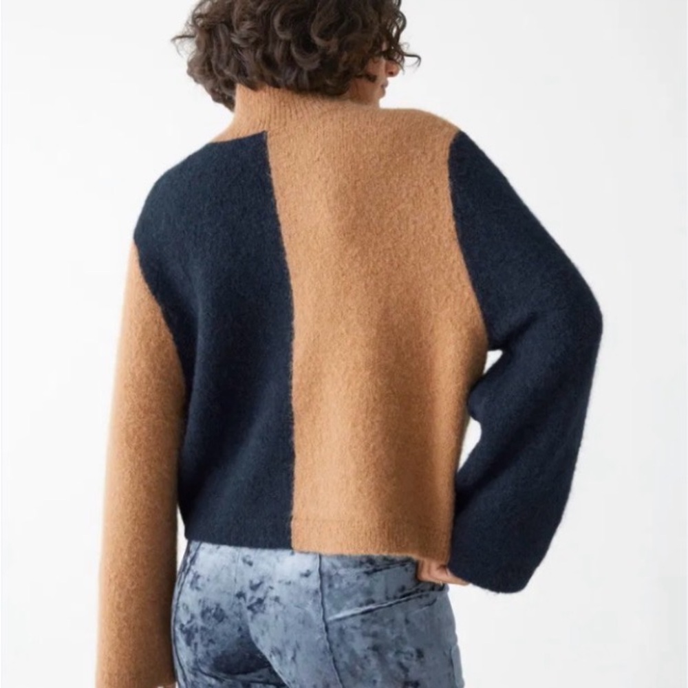 & Other Stories Navy and Tan Cowl Sweater